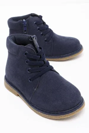 Elastic Lace Up Boot Navy