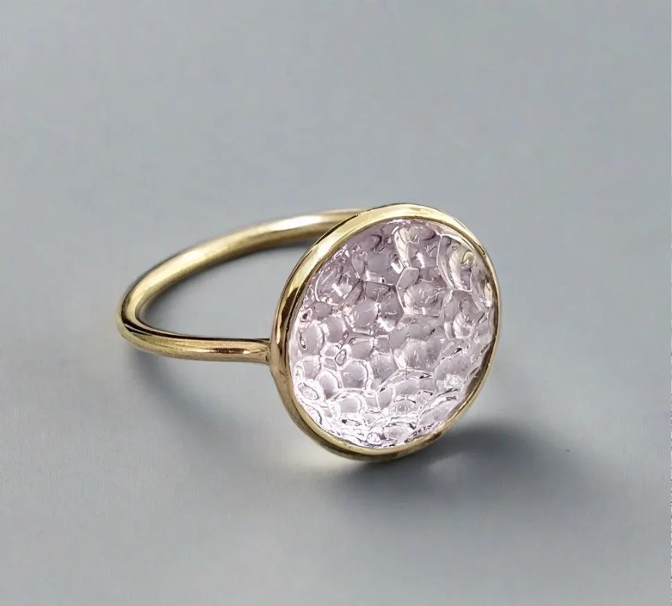 14k Gold Pink Amethyst Carving Ring