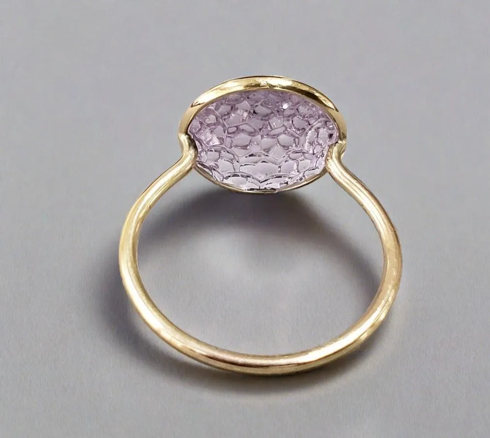 14k Gold Pink Amethyst Carving Ring