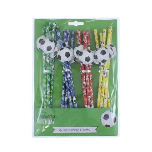 Amazing Birthday Paper Straws Football 20 Pk