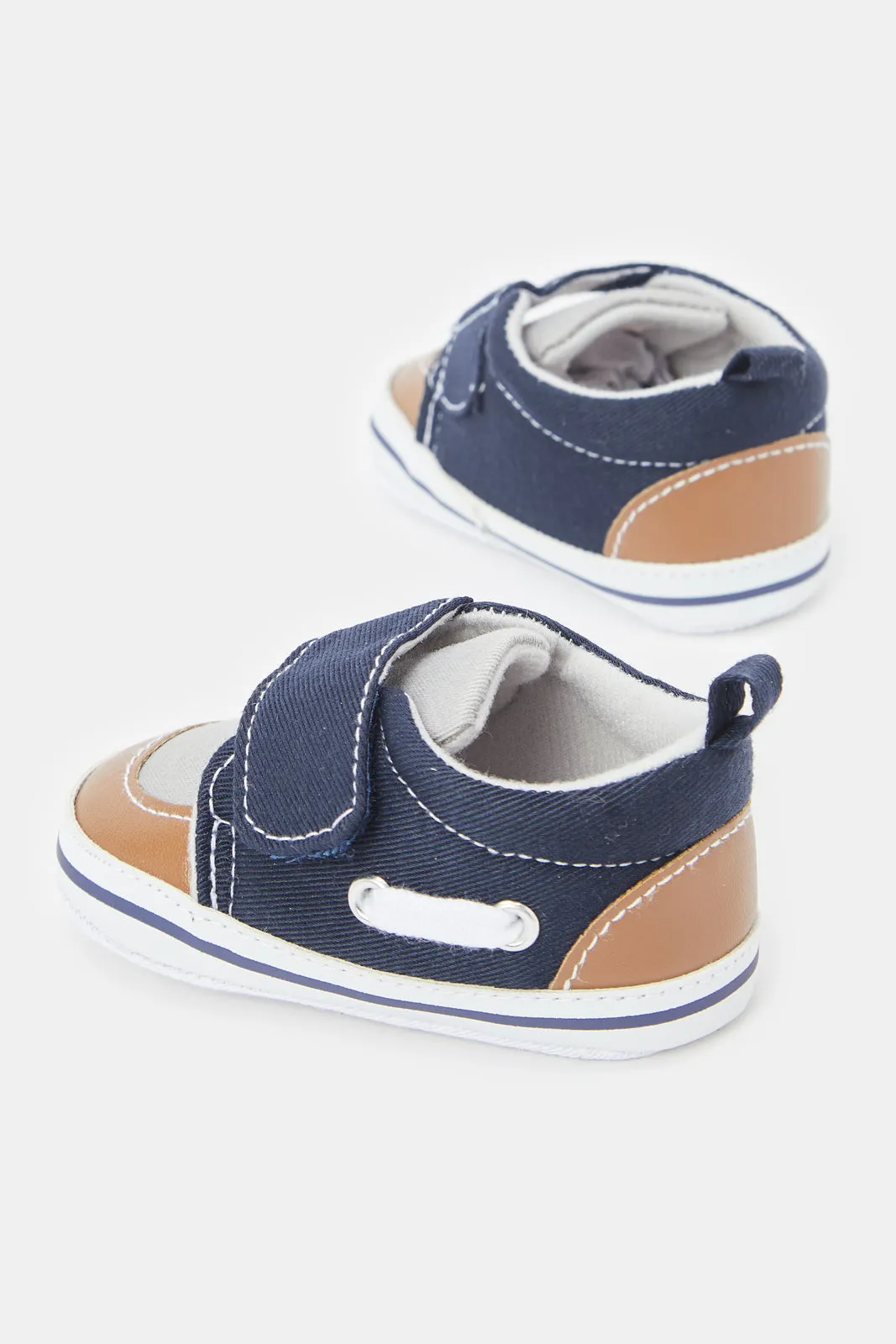 Babies Navy Velcro Strap Pram Shoes