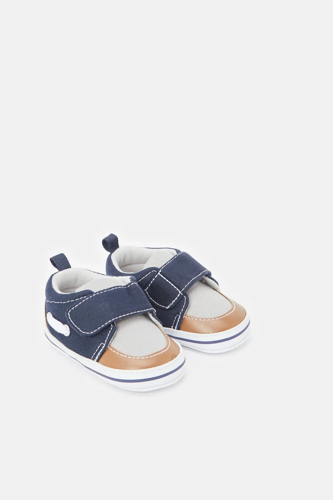 Babies Navy Velcro Strap Pram Shoes