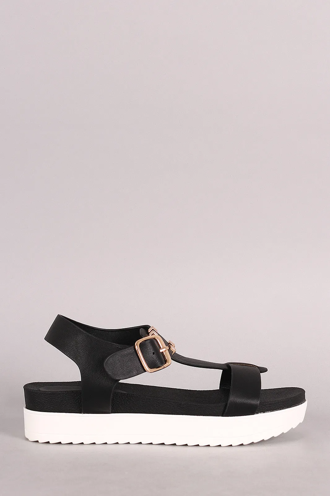 Bamboo T-Strap Flatform Lug Sandal