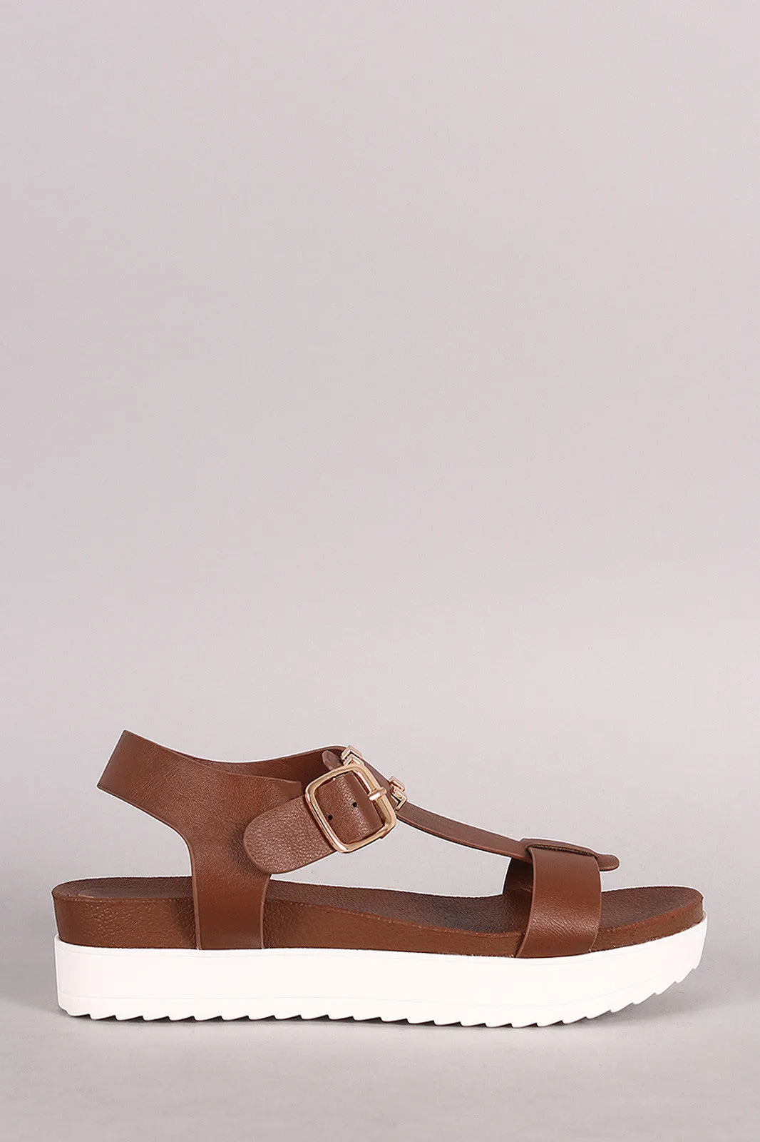 Bamboo T-Strap Flatform Lug Sandal