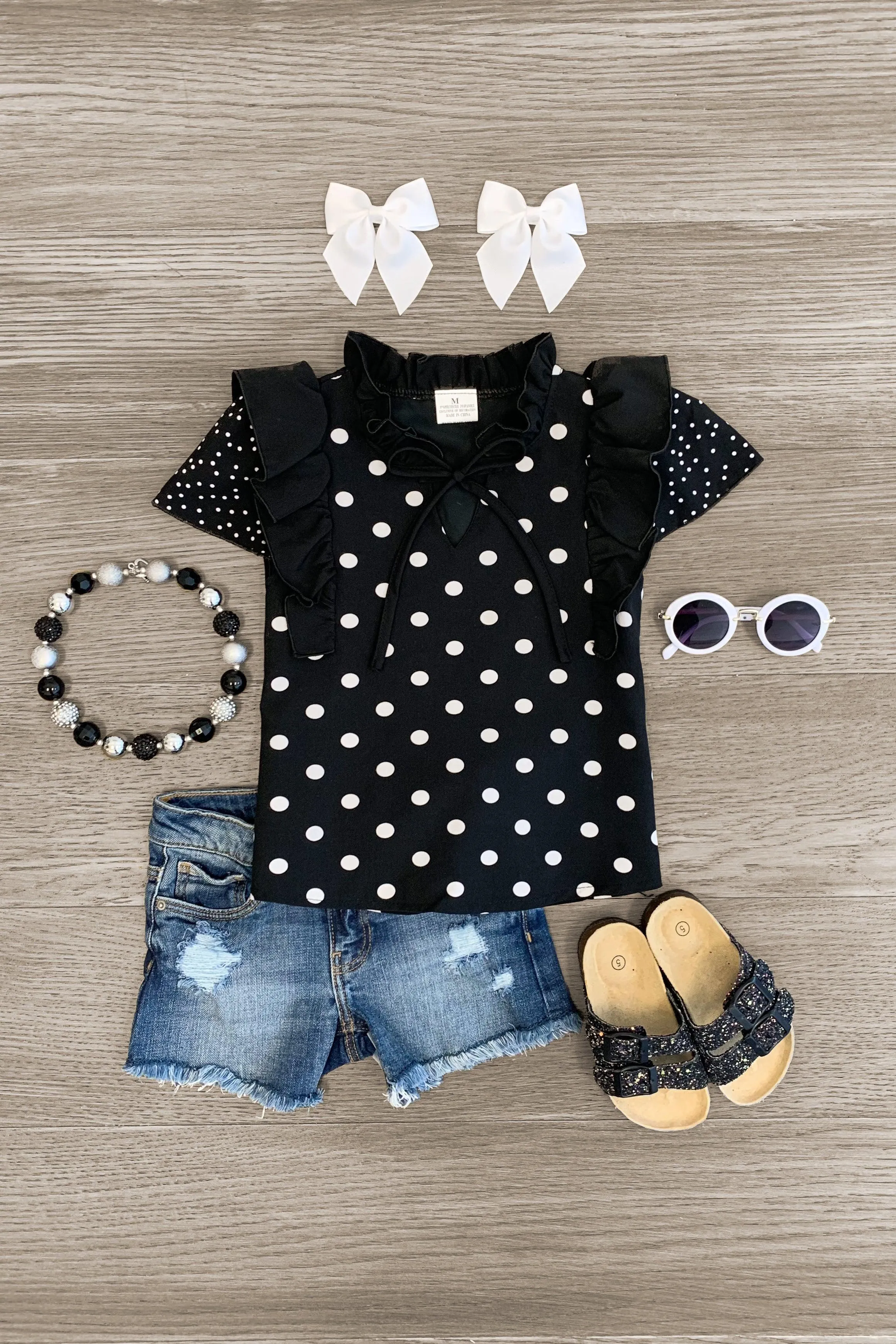 Black & White Polka Dot Ruffle Top