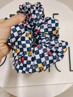 Black KC Bows Checkered Scrunchy