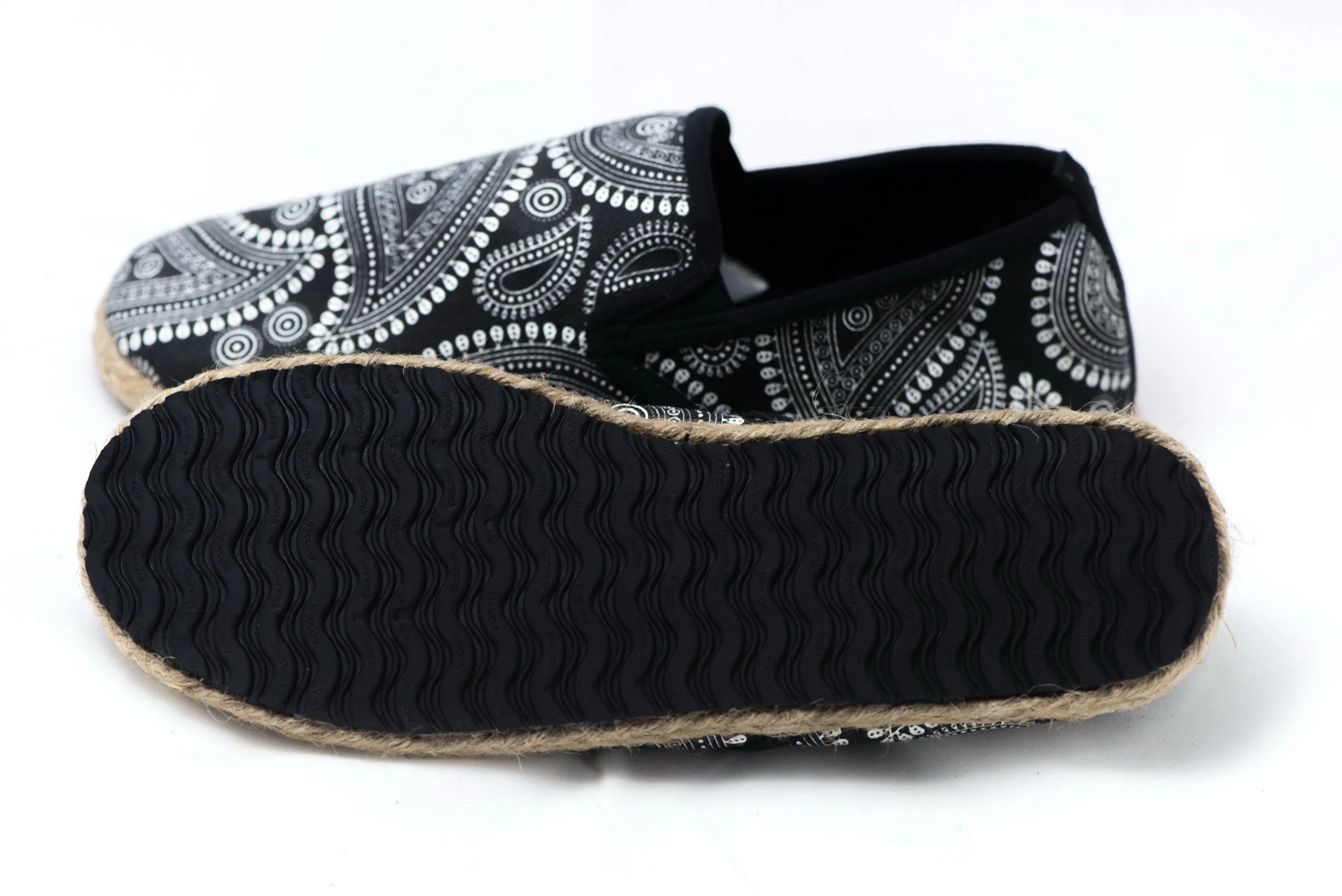 Black Paisley Print Slip On Shoes