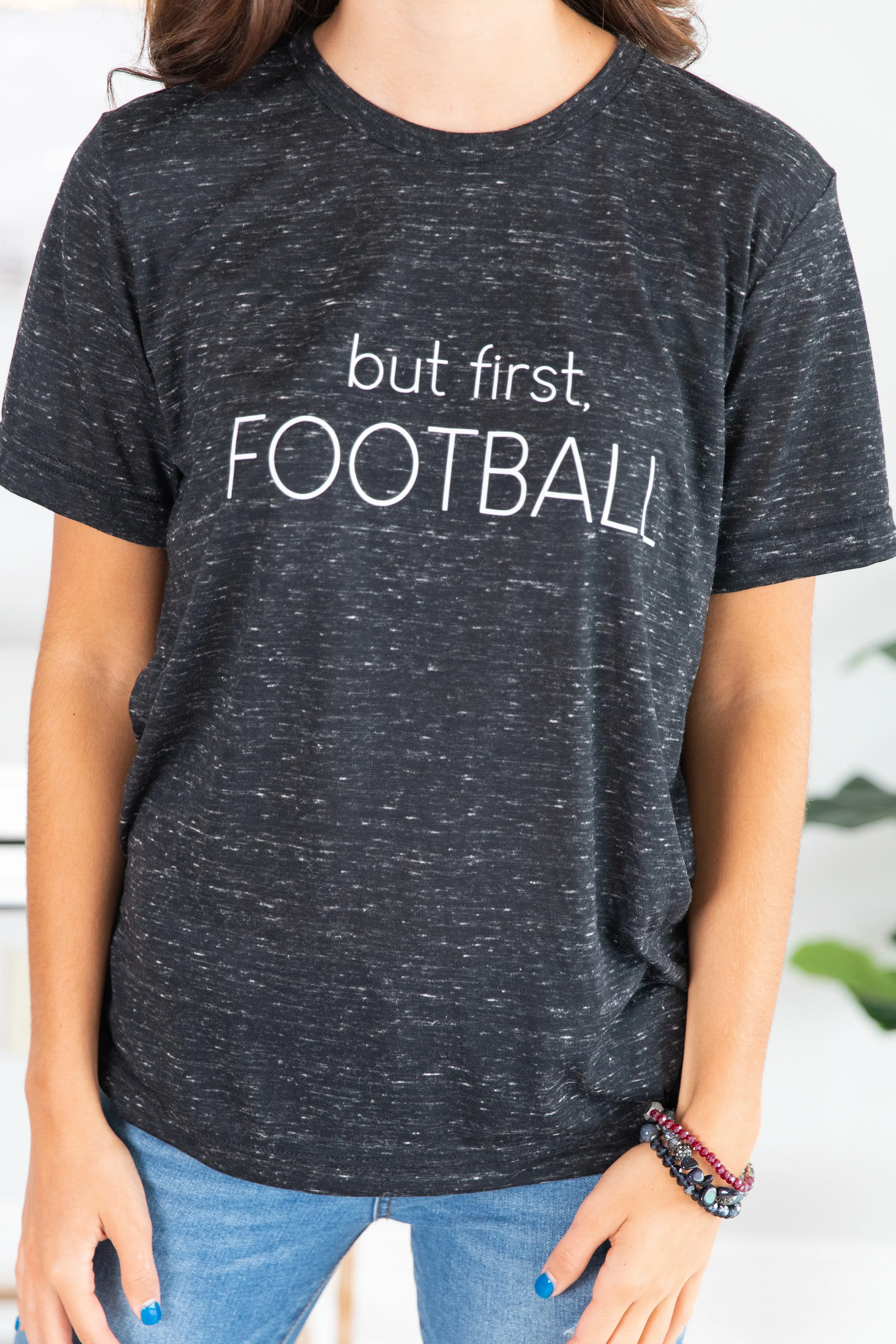 But First Football Black Marble Graphic Tee