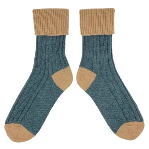 Cashmere Slouch Socks - Teal and Biscuit