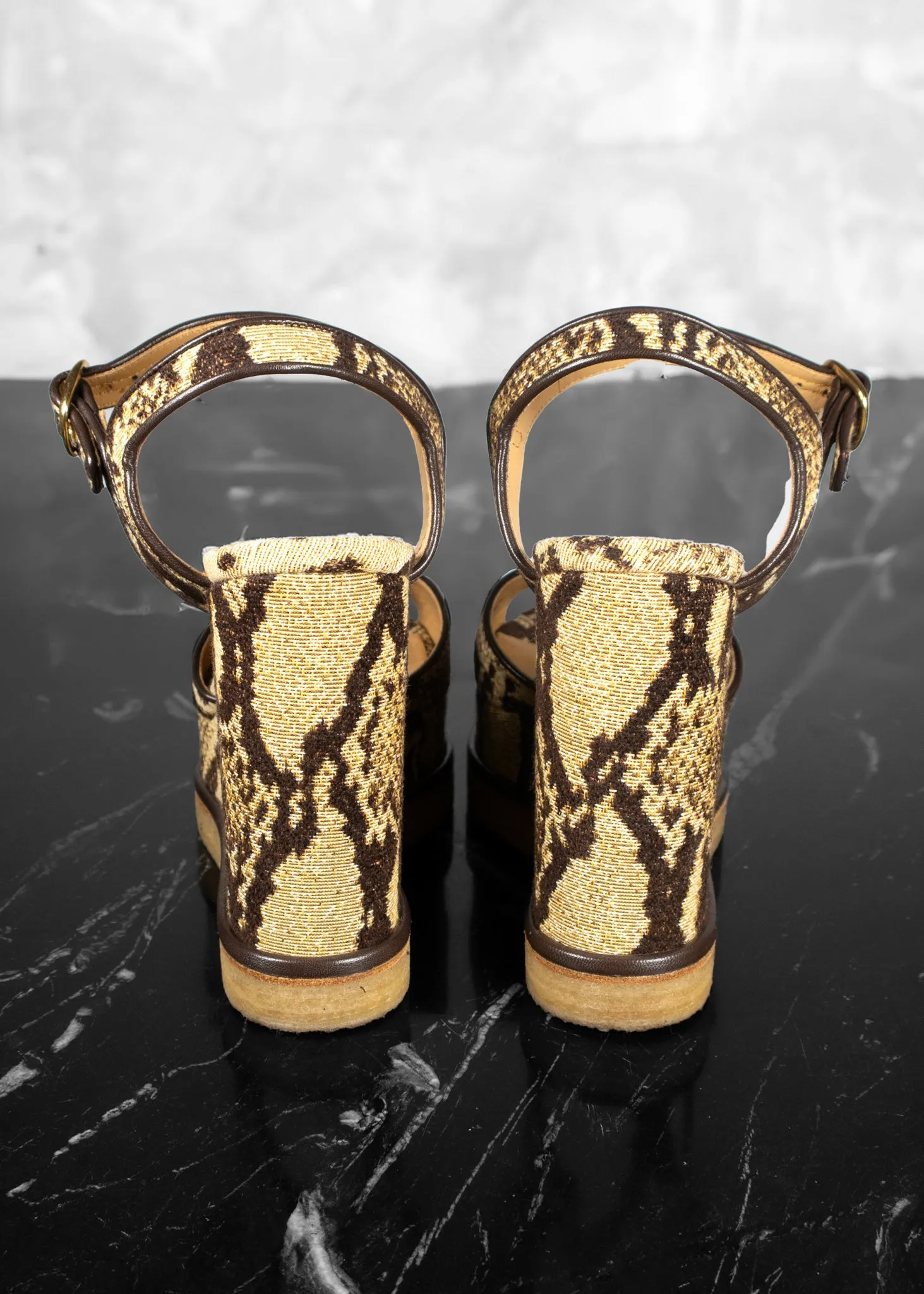 Celine Brown Jacquard Wedge Sandal