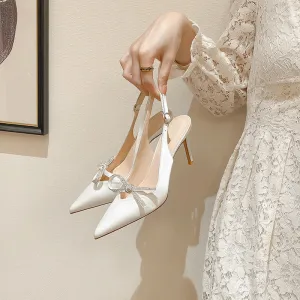 Chic Butterfly Bow High Heel French Wedding Shoes