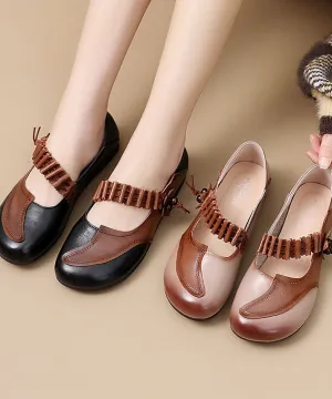 Comfy Black Buckle Strap Flat Feet Shoes Splicing Flat Shoes For Women LC0520