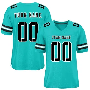 Custom Aqua Black-White Classic Style Mesh Authentic Football Jersey