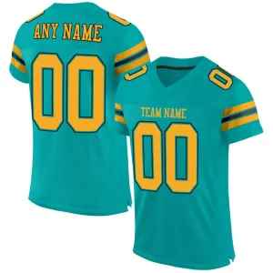 Custom Aqua Gold-Black Classic Style Mesh Authentic Football Jersey