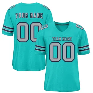 Custom Aqua Gray-Navy Classic Style Authentic Football Jersey