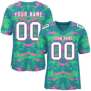 Custom Aqua Light Green-Pink Personalized Camo Authentic Football Jersey