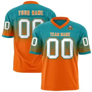 Custom Aqua Orange Gradient Fashion Personalized Authentic Football Jersey