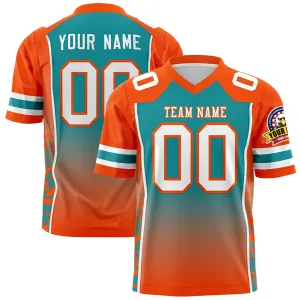 Custom Aqua Orange Gradient Personalized Side Pattern Authentic Football Jersey