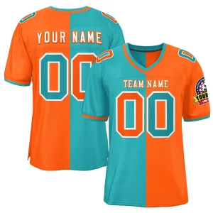 Custom Aqua Orange Personalized Split Two Tone Design Authentic Football Jersey