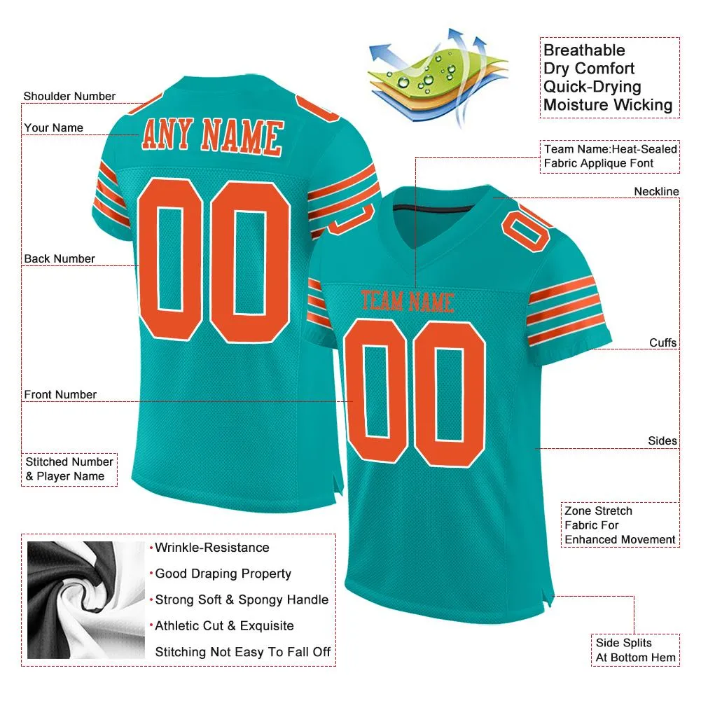 Custom Aqua Orange-White Classic Style Mesh Authentic Football Jersey