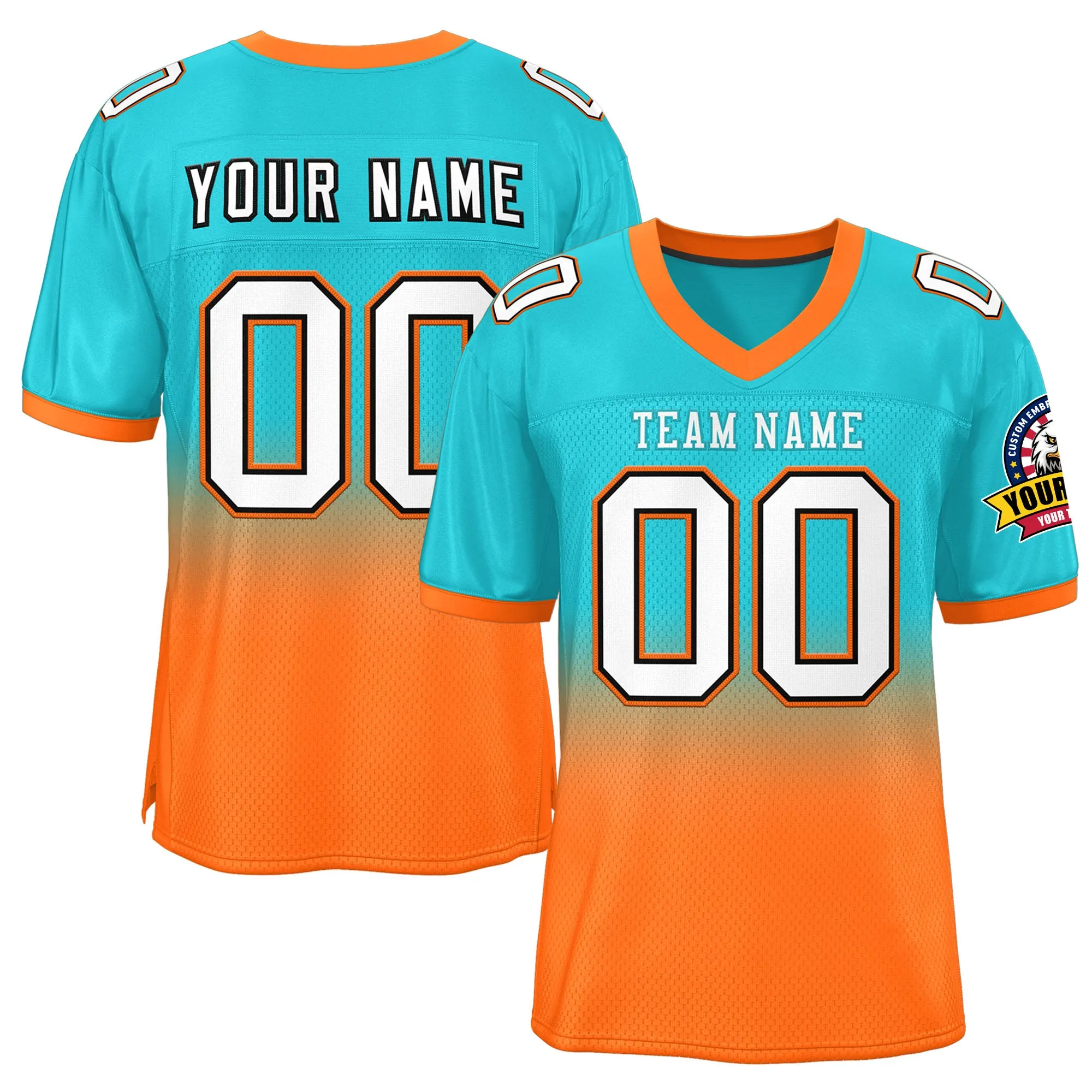 Custom Aqua Orange-White Gradient Fashion Outdoor Authentic Football Jersey