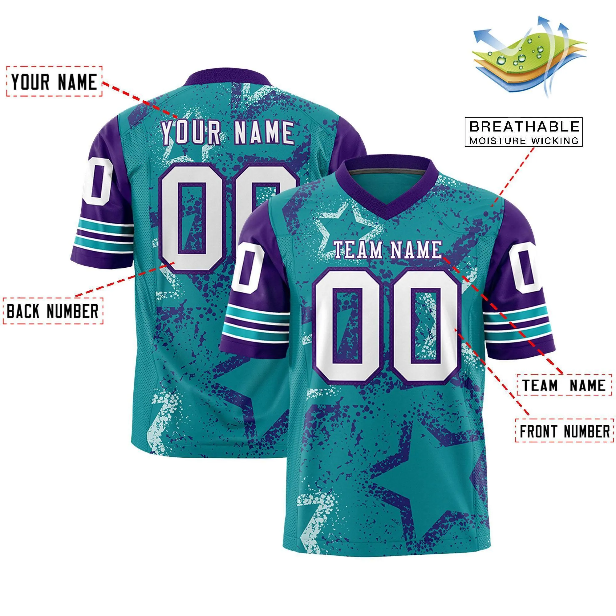 Custom Aqua Orange-White Personalized Star Pattern Design Authentic Football Jersey