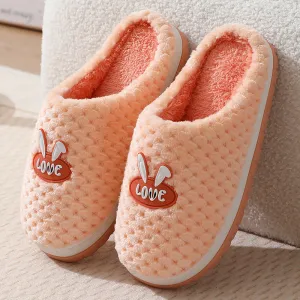 Cute Rabbit Plaid Design Home Slippers Winter Warm Thick-soled Cotton House Shoes For Women Indoor Non-slip Solid Couple Plush Slipper