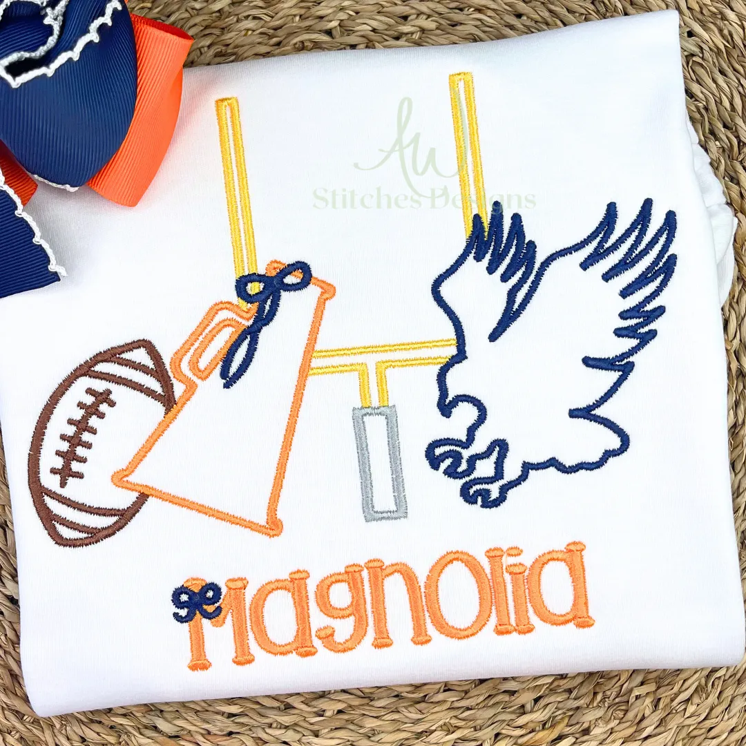 Eagle Football with bow Game Day Football satin stitch machine embroidery design file