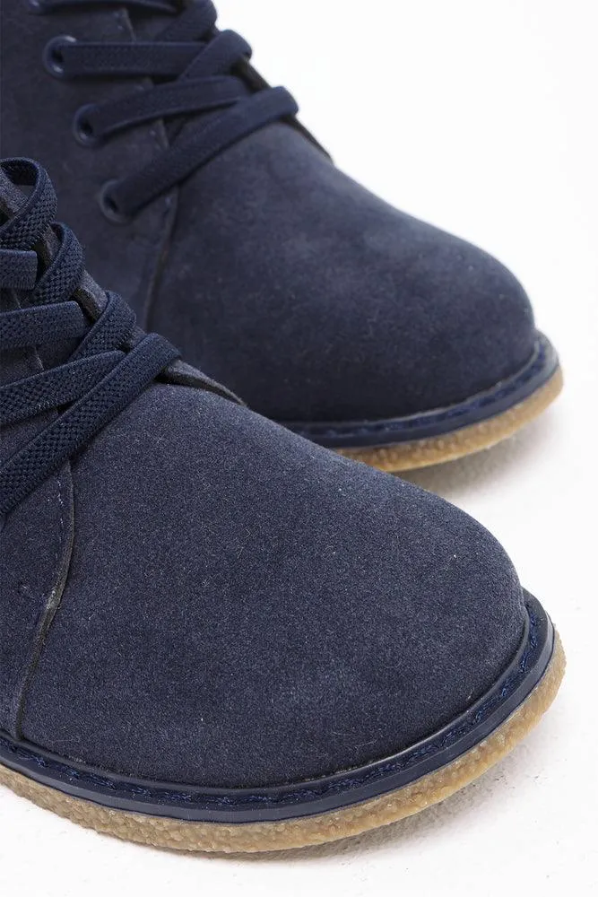 Elastic Lace Up Boot Navy