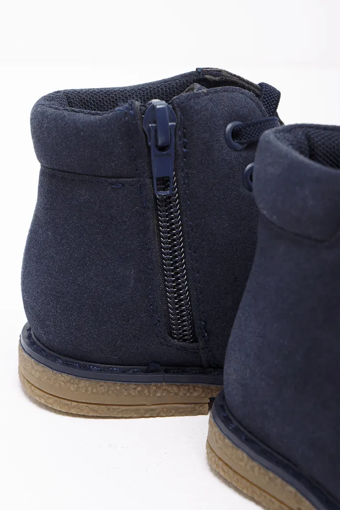 Elastic Lace Up Boot Navy