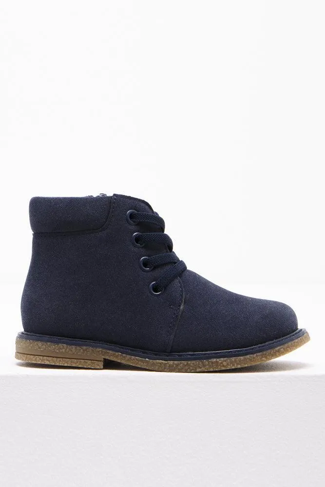 Elastic Lace Up Boot Navy