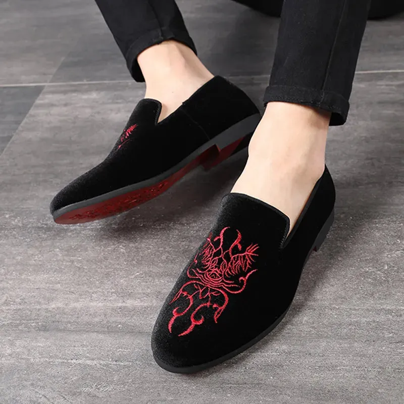 Elegant Men's Black & Red Embroidered Drivers Moccasins Opera Pump