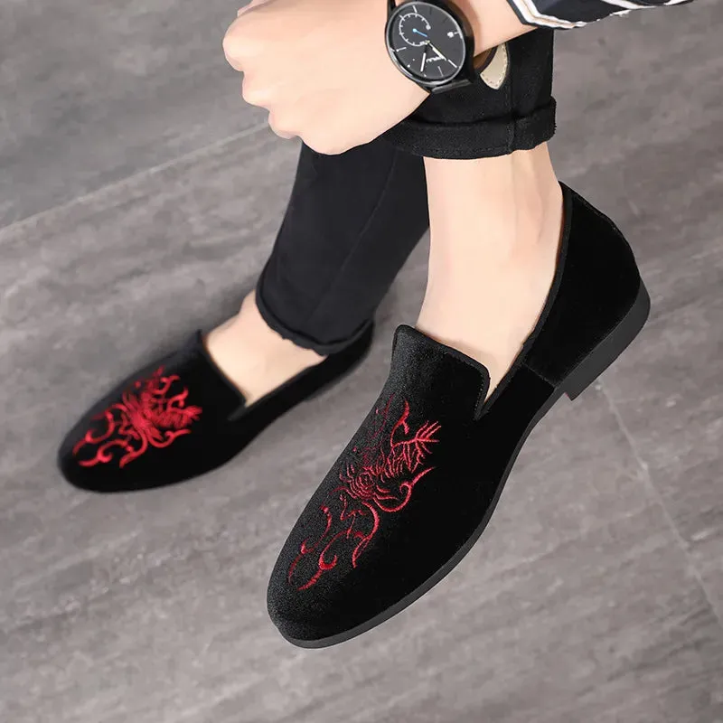 Elegant Men's Black & Red Embroidered Drivers Moccasins Opera Pump