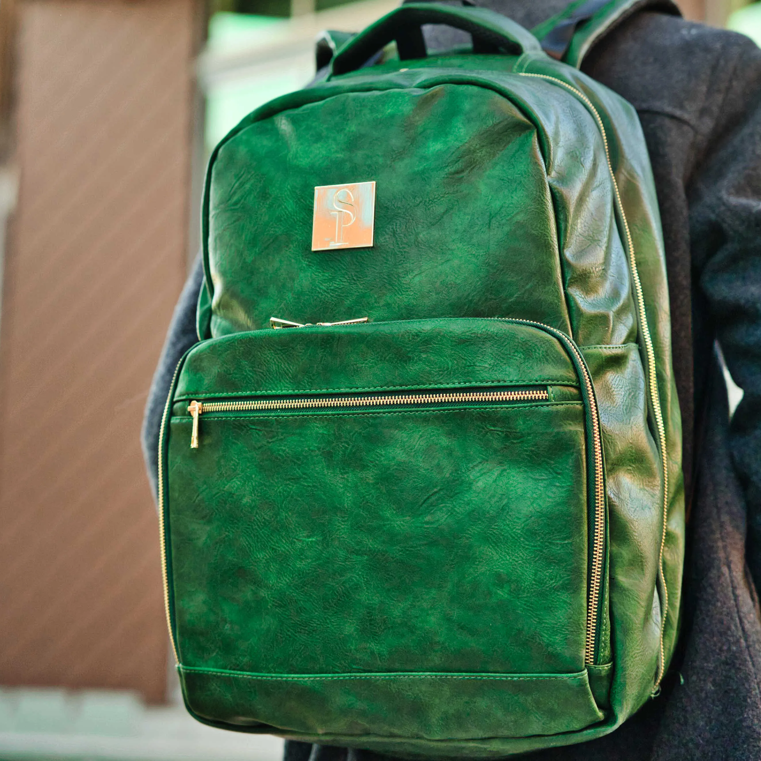 Emerald Green Tumbled Leather Commuter Bag (XL Design)