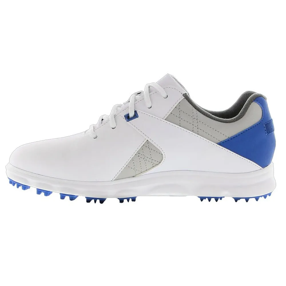 FootJoy Pro SL Spikeless Junior Shoe- White/Grey/Royal Blue