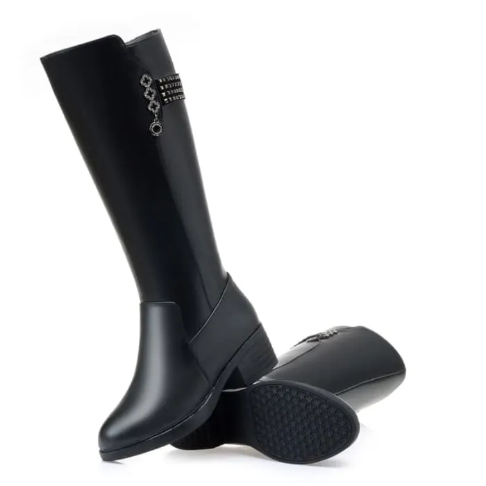 Genuine Leather Thick Wool Female Long Boots