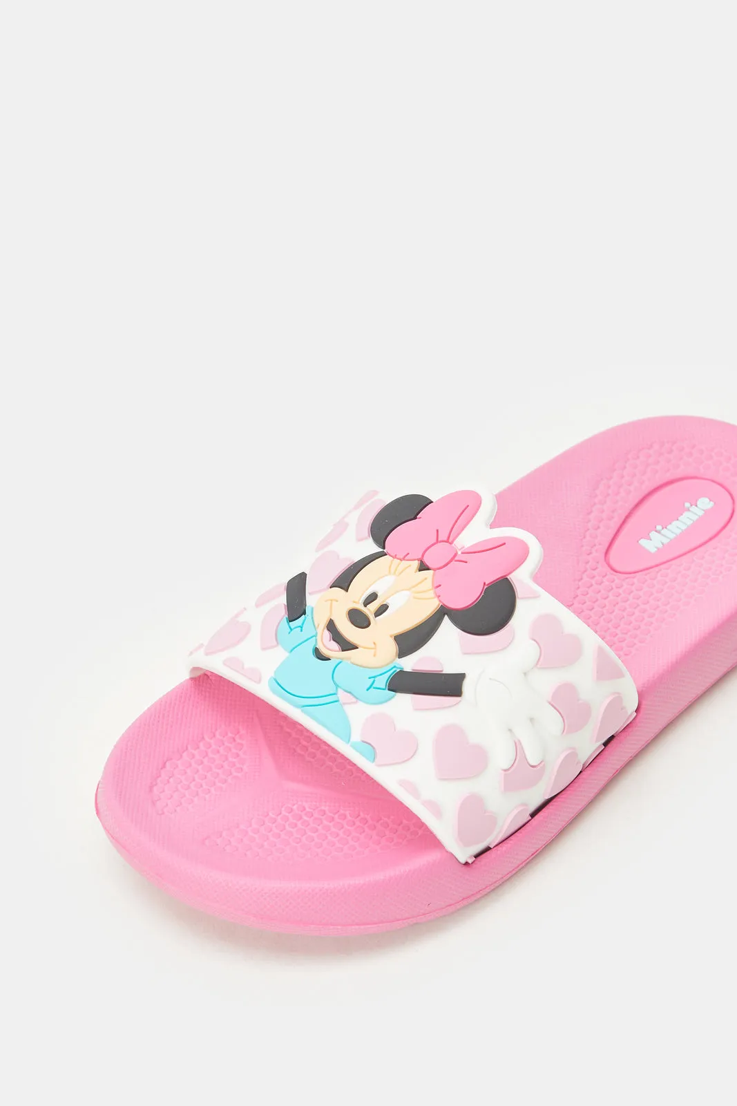 Girls Pink Embossed With Minnie Mouse Slide