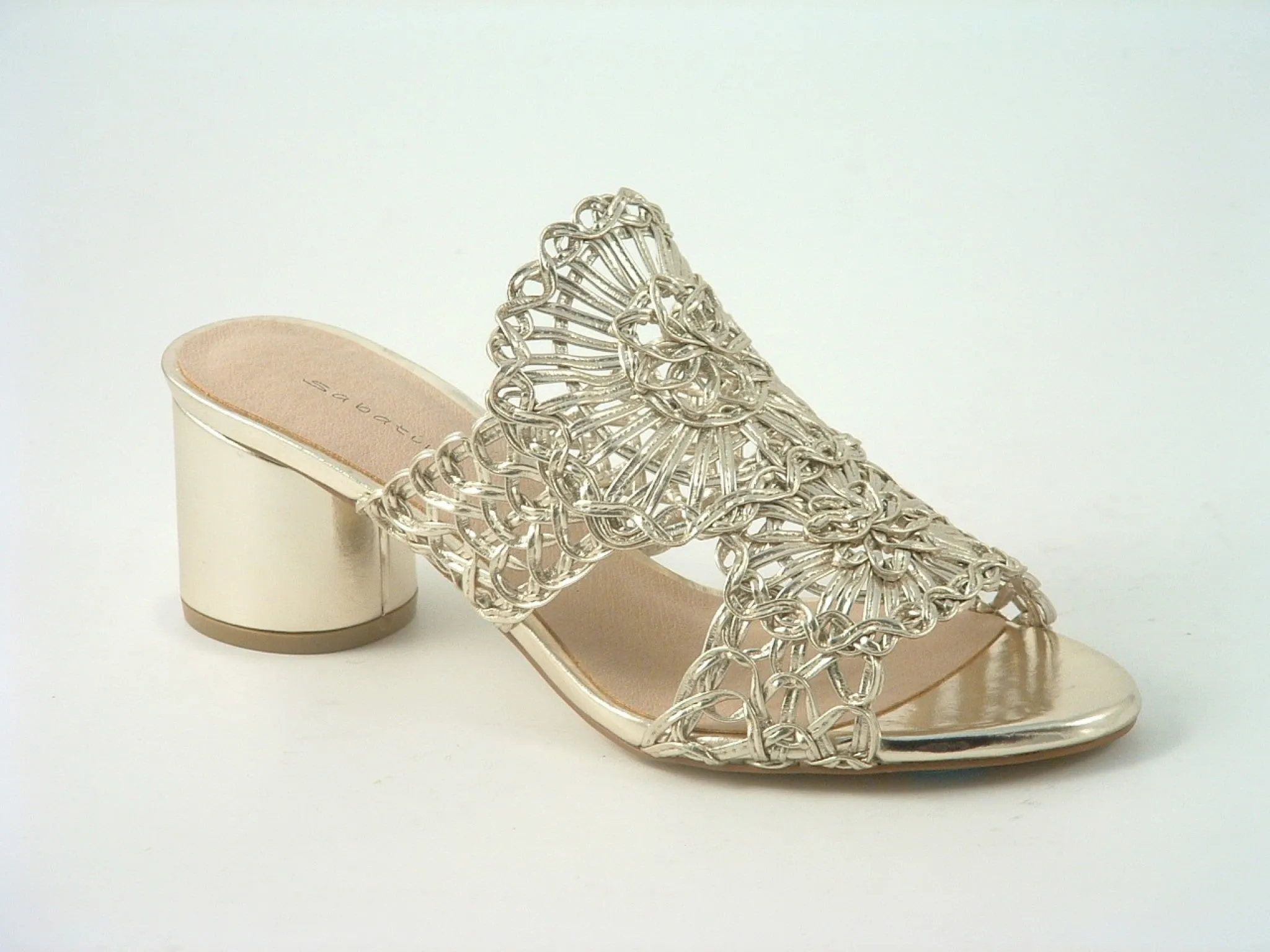 Glitz Shoes Interweave Mesh Peep Toe Mid Heel Sandal