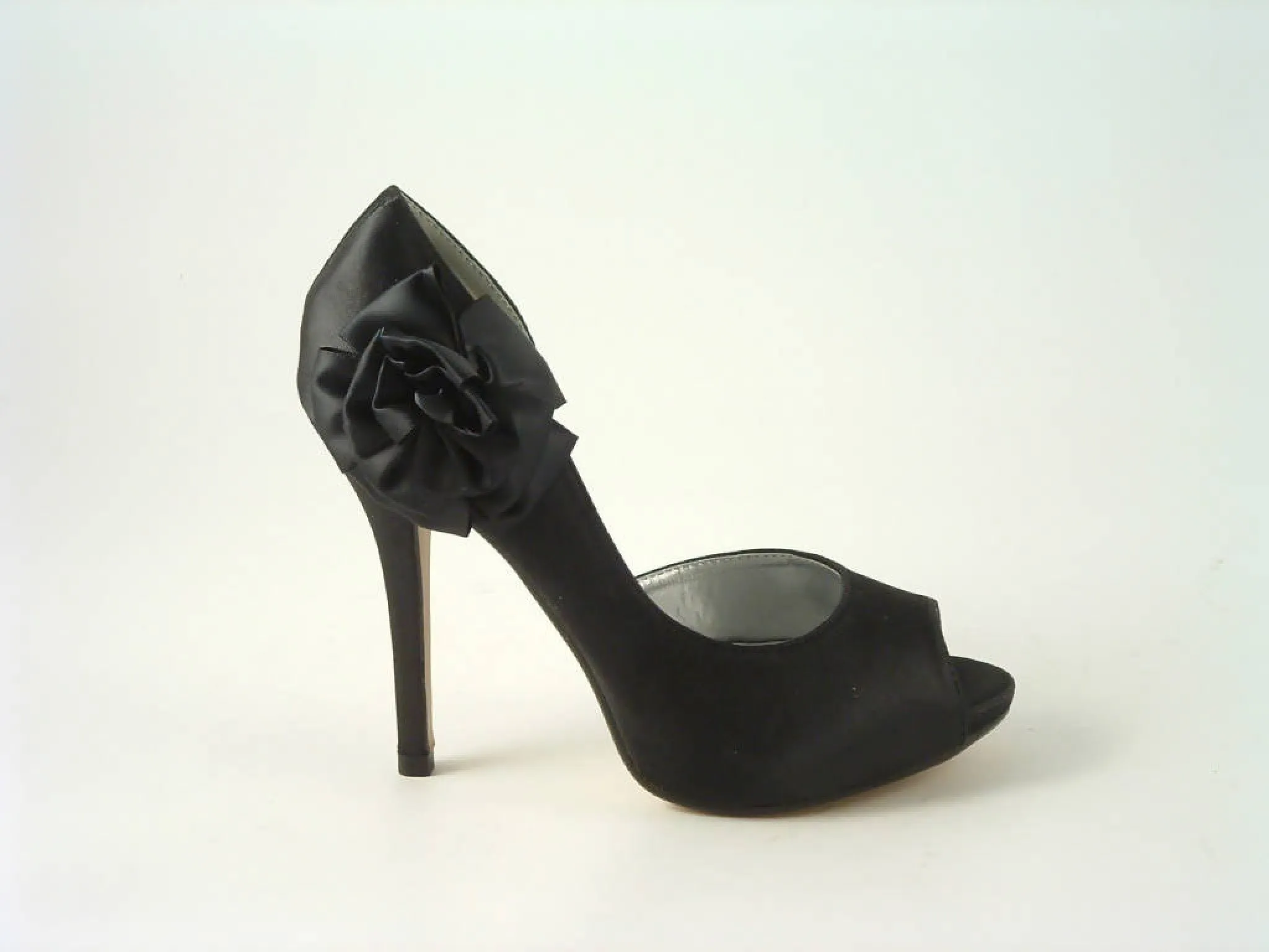 Glitz Shoes Satin Flowered Peep Toe High Heel Court Shoe