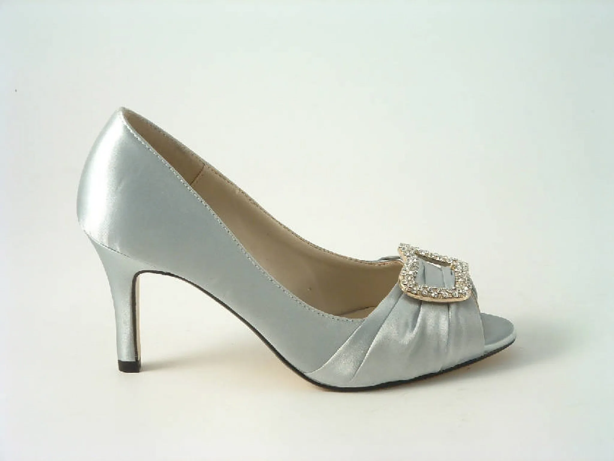 Glitz Shoes Satin Low Heel Peep Toe Court Shoe