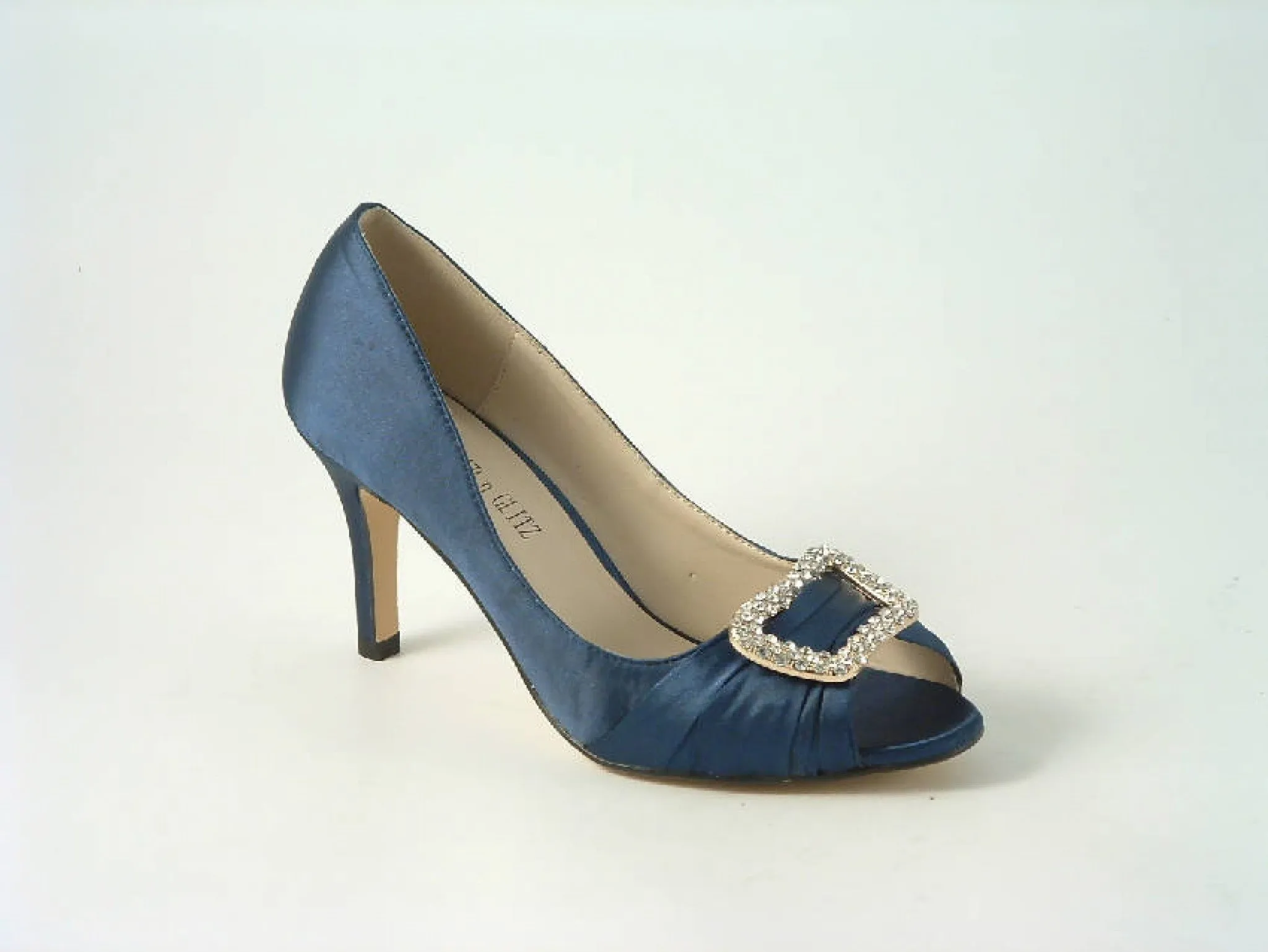 Glitz Shoes Satin Low Heel Peep Toe Court Shoe