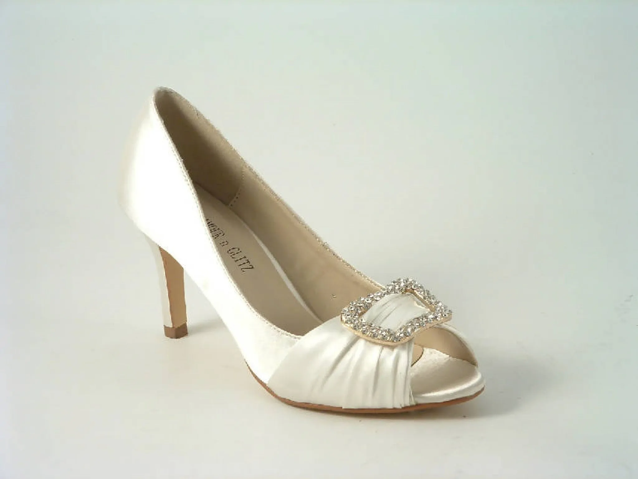 Glitz Shoes Satin Low Heel Peep Toe Court Shoe