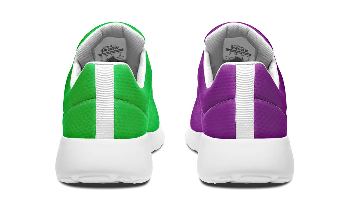 Green And Purple Mismatch Sneakers