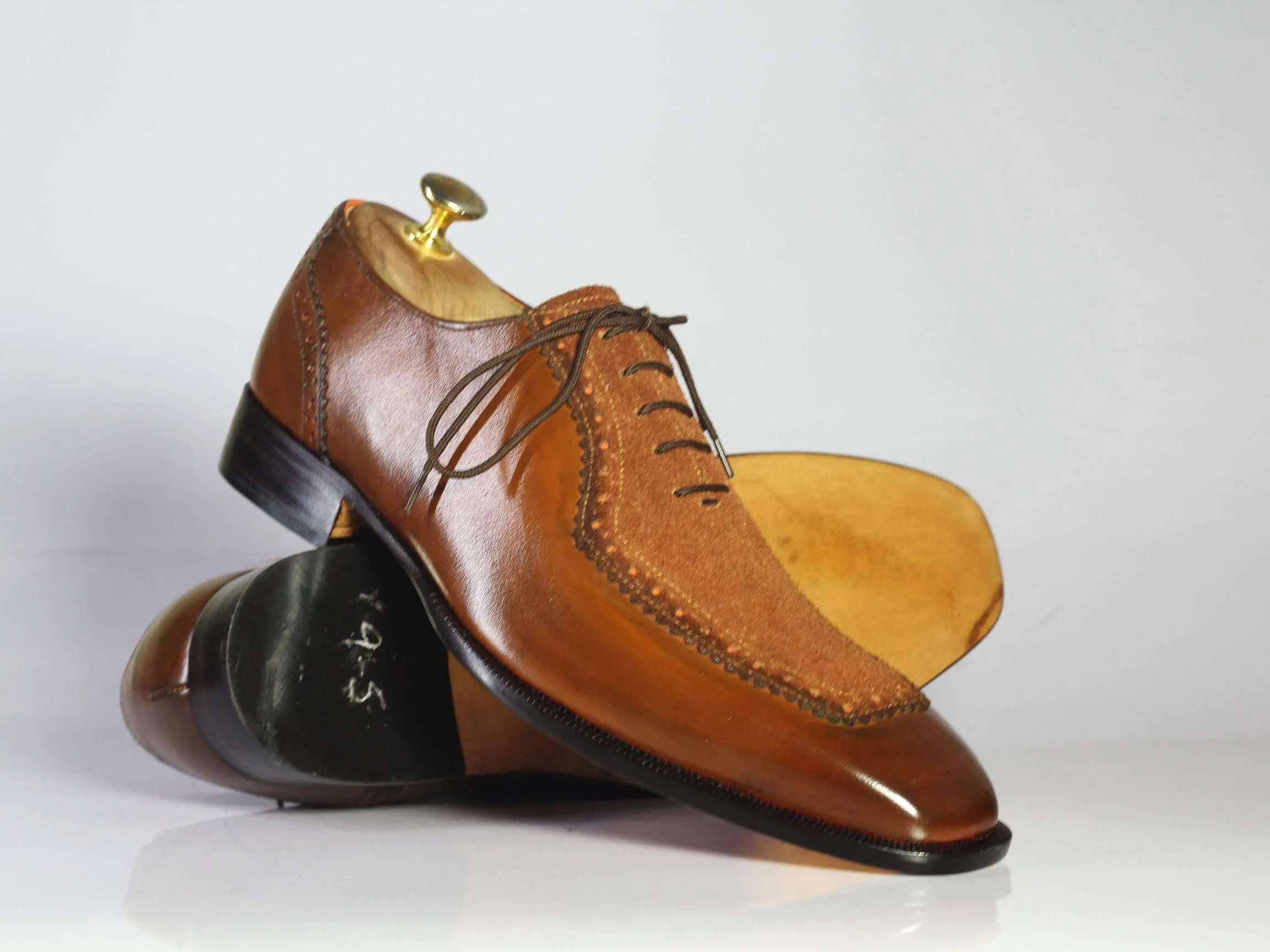 Handmade Men's Leather Suede Brown Square Toe Shoes