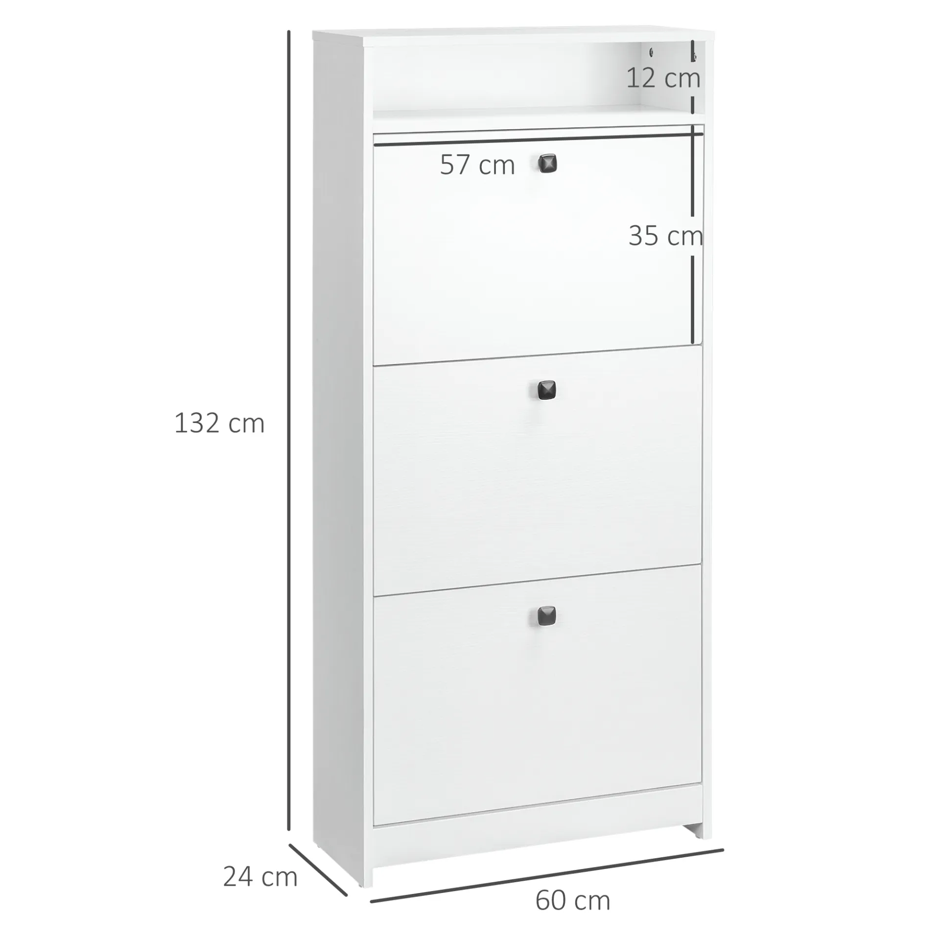 HOMCOM Space-saving White Shoe Storage Cabinet with 3 Drawers for Hallway Footwear Organization