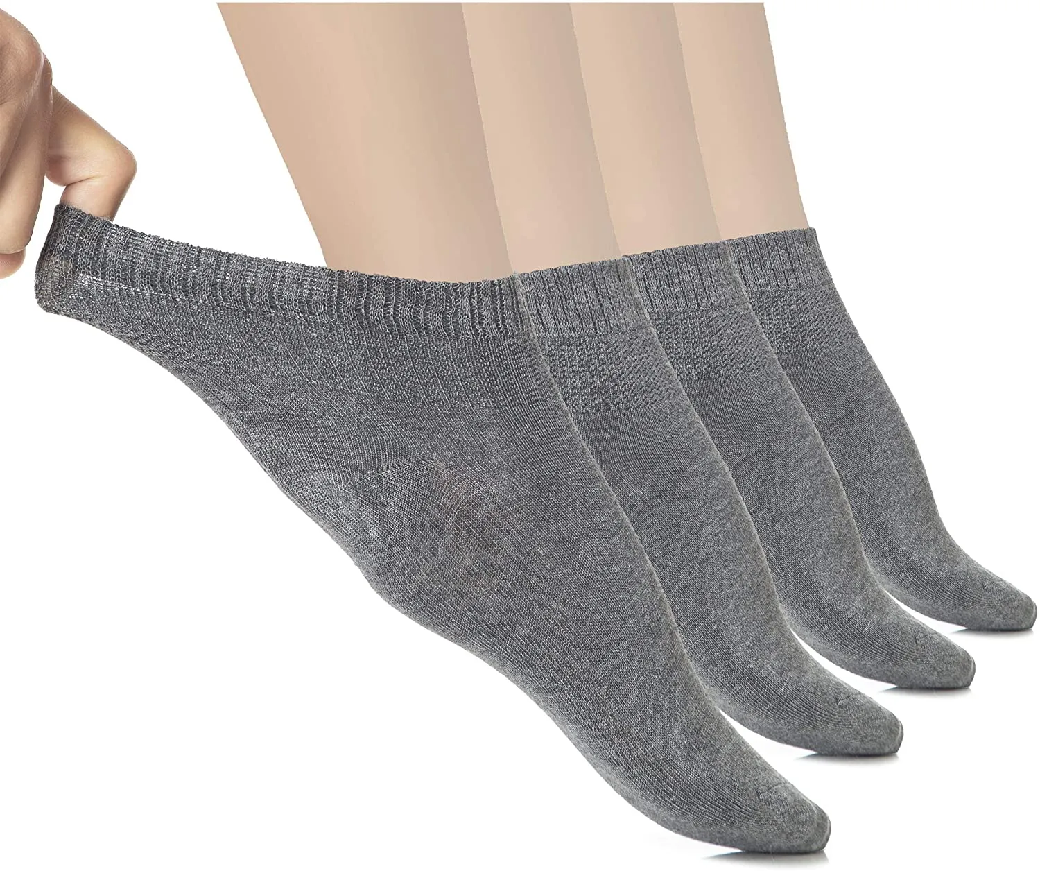 Hugh Ugoli Women's Loose Diabetic Ankle Socks, Bamboo, Wide, Thin, Seamless Toe and Non-Binding Top, 4 Pairs