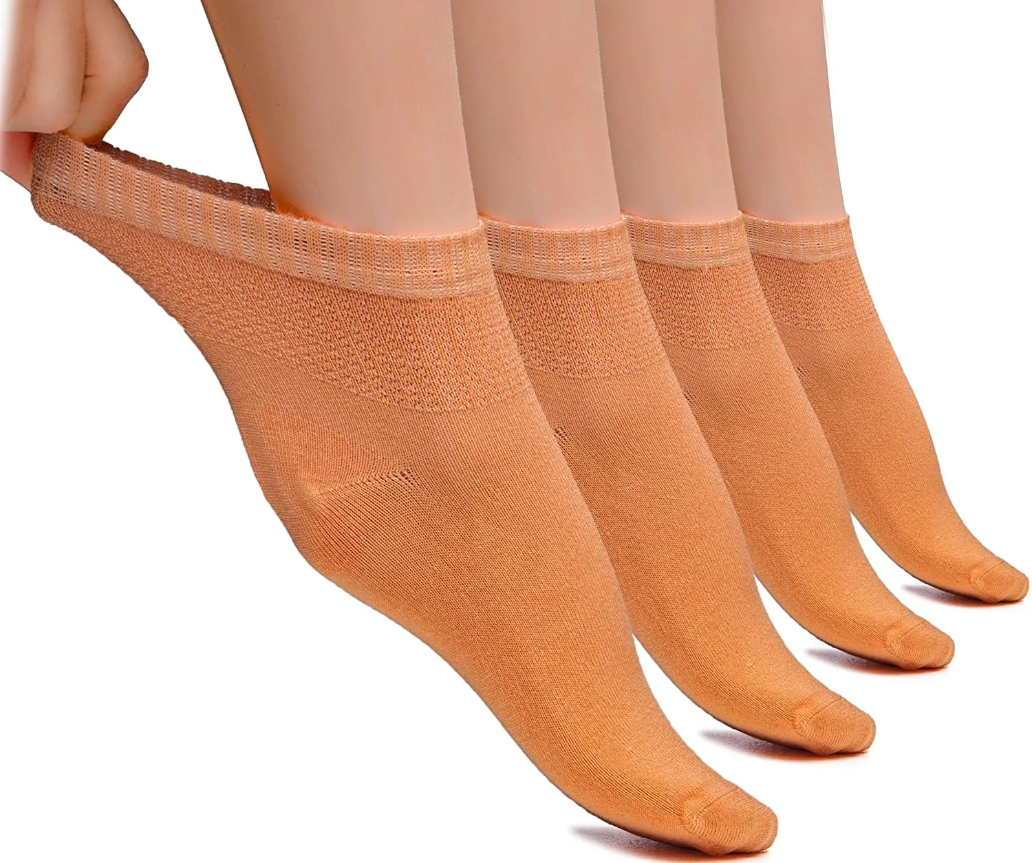 Hugh Ugoli Women's Loose Diabetic Ankle Socks, Bamboo, Wide, Thin, Seamless Toe and Non-Binding Top, 4 Pairs