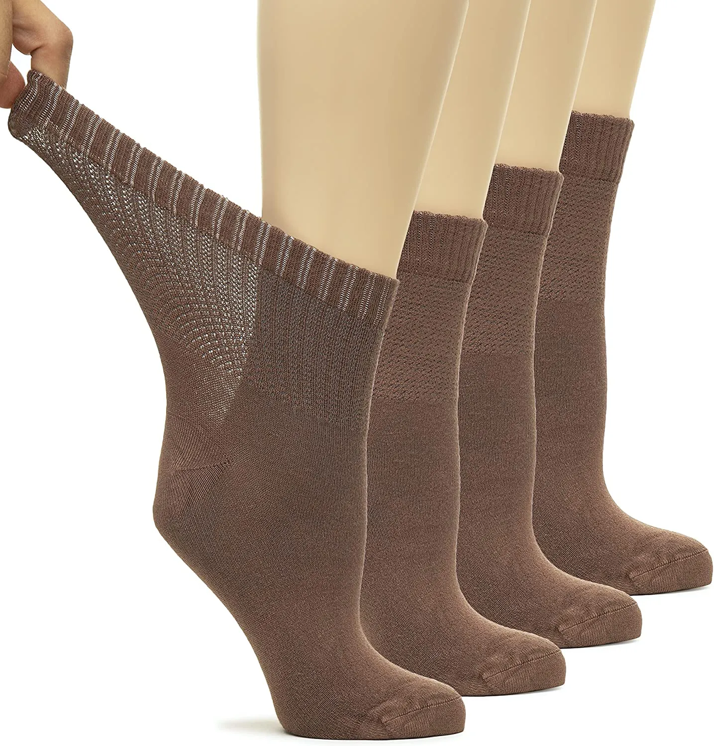 Hugh Ugoli Women's Loose Diabetic Ankle Socks, Bamboo, Wide, Thin, Seamless Toe and Non-Binding Top, 4 Pairs