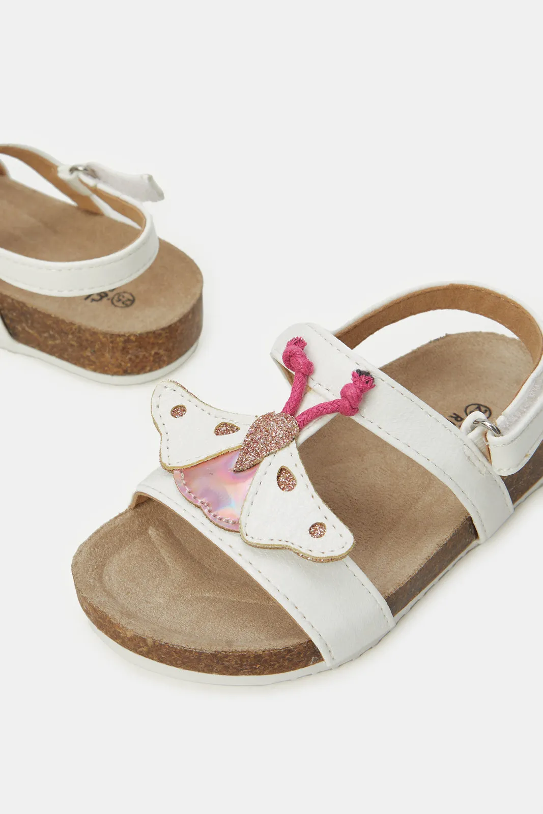 Infant Girls White Butterfly Trim Sandals