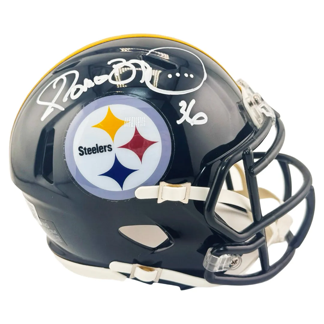 Jerome Bettis Signed White Ink Pittsburgh Steelers Speed Mini Football Helmet (Beckett)